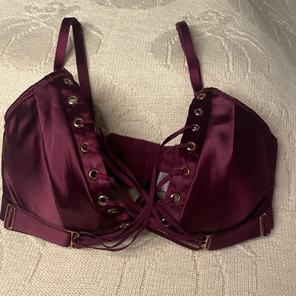 Savage X Fenty lot 2 32D bondage corset cleavage garter belt bra plum black - Picture 11 of 13
